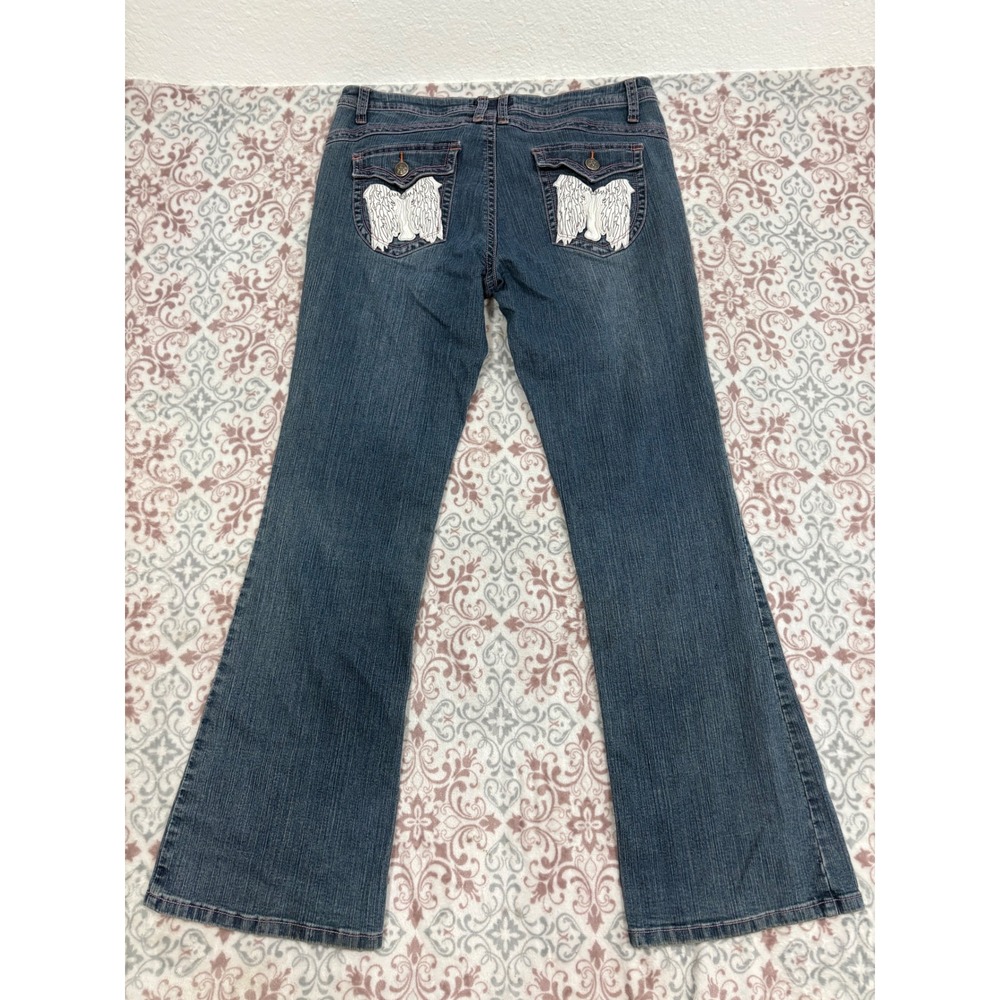 Drama Gold Womens Bootcut Jeans Size 13 Medium Wash Pink Stitch Y2K Low Rise